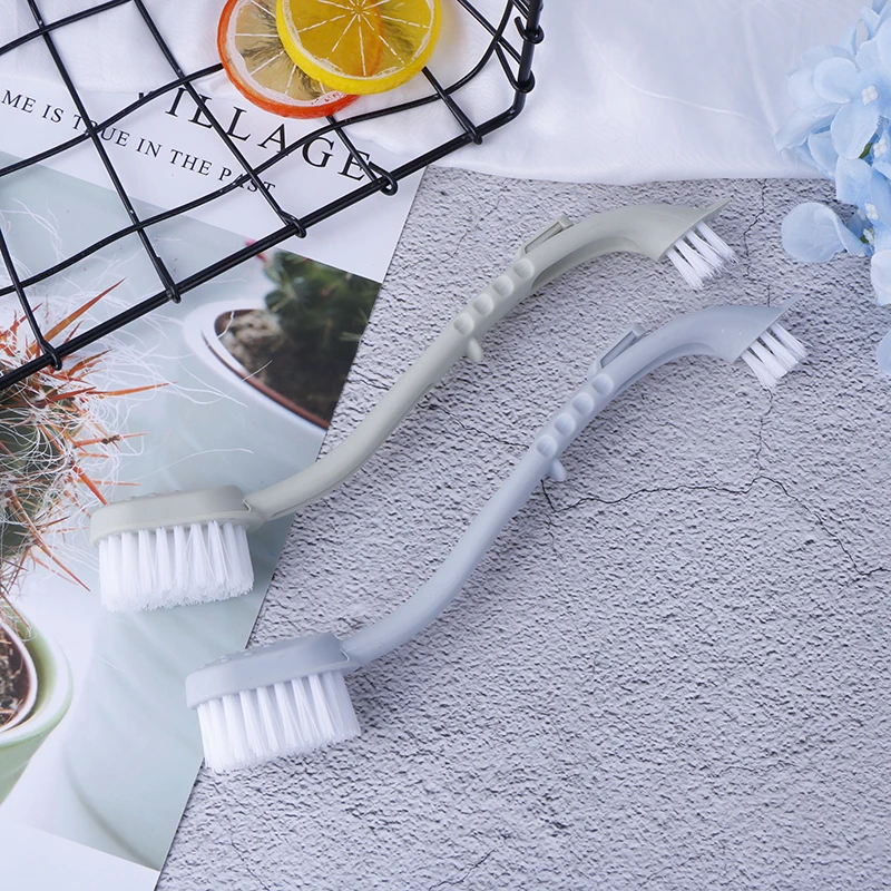 2colors Double Head shoe brush Long Plastic Handle Shoes Wash Brush Cleaner Brushes