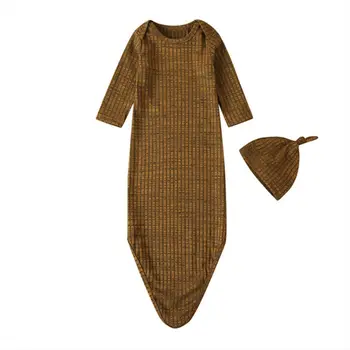 

Emmababy Infant Baby Girl Solid Knitted Autumn Spring Long Sleeve Striped Swaddle Wrap Blanket Sleeping Bag+Hat Set 0-1Y