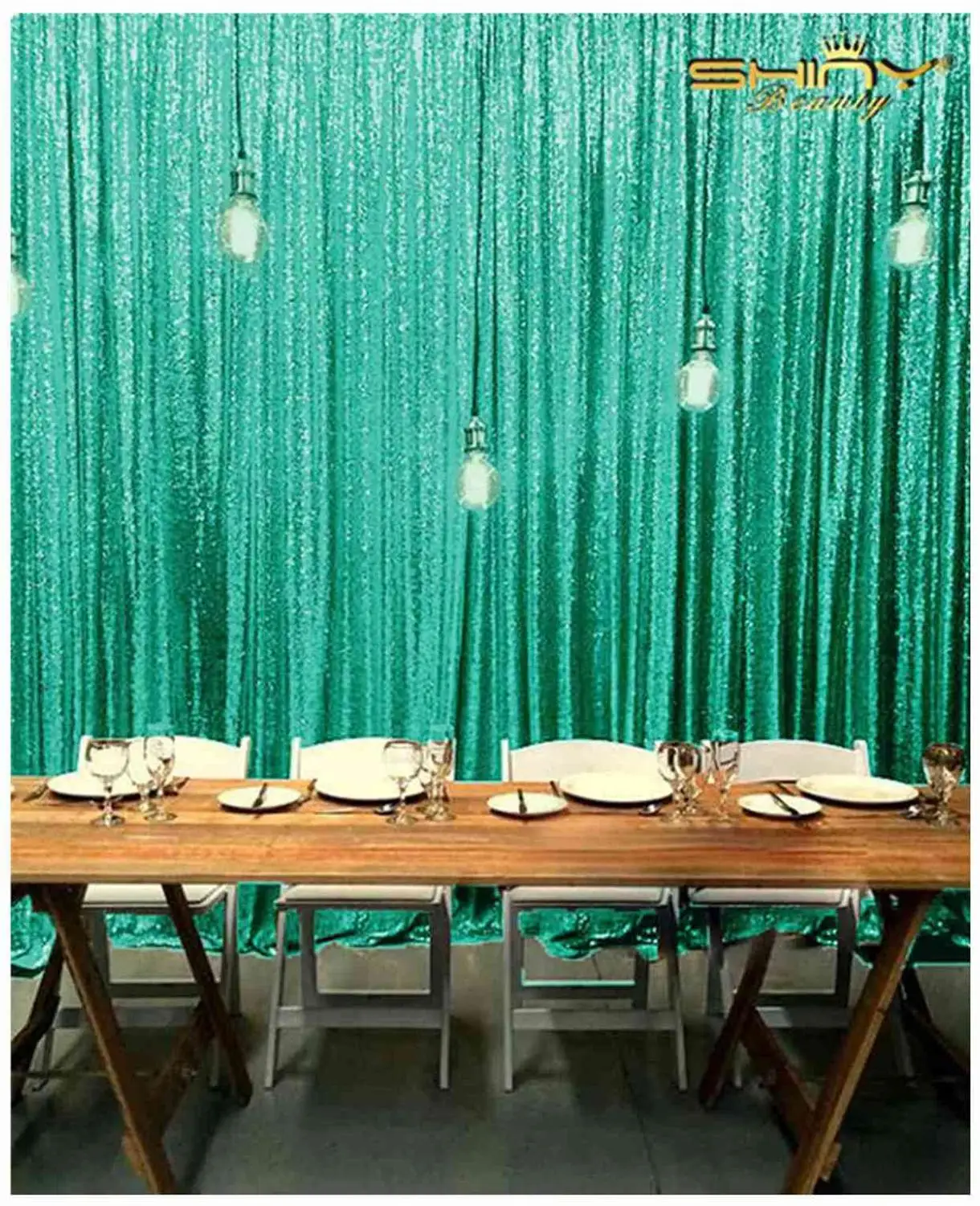 

Shinybauty 2 Panels 2X8FT Christmas Backdrop Green Birthday Party Decoration Curtain Glitter Wall Background-M190820