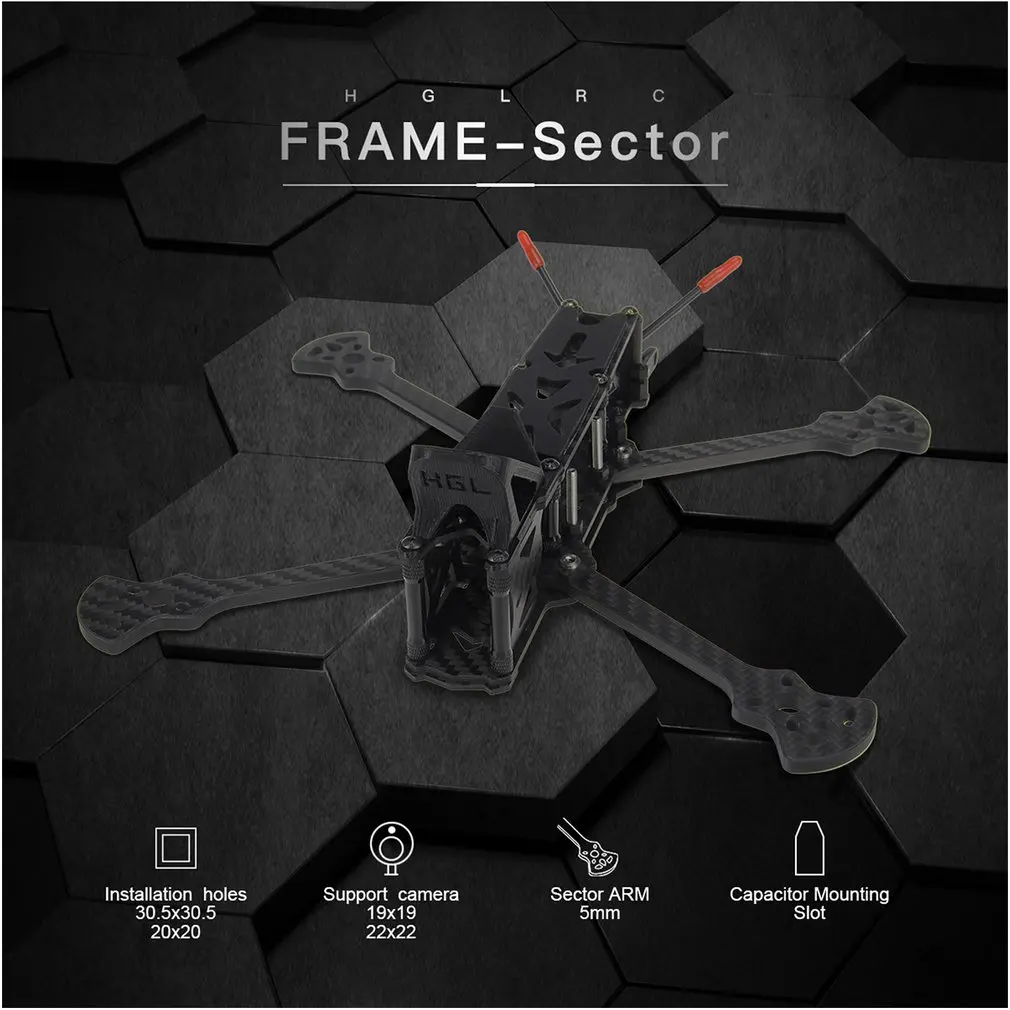 $38.23 HGLRC Sector Freestyle Wheelbase 226260296mm Arm 5mm 3K Carbon Fiber Frame Kit For RC Drone FPV R