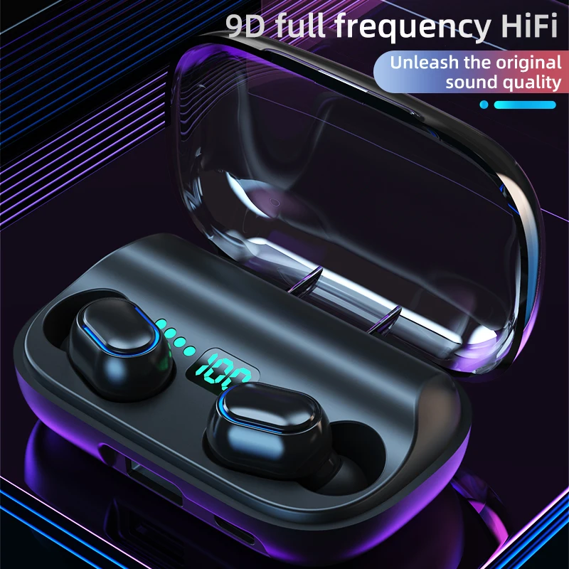 TWS Blueooth 5 0 наушники 9D стерео с зарядной коробкой для телефонов Hifi спортивные