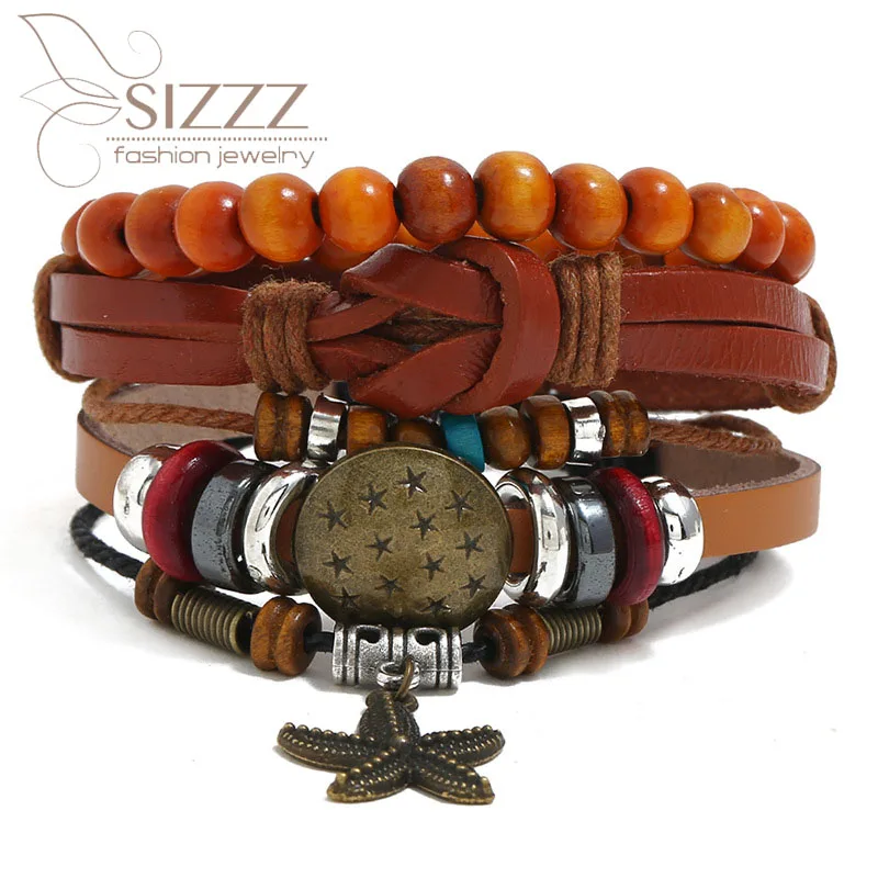 

SIZZZ 2019 European and American cowhide DIY three-piece combination jewelry retro bracelet&bangles for women/men