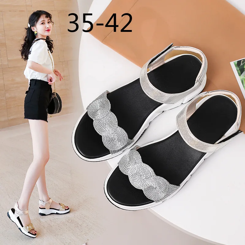 

Sports Sandals Women's Slanted Heel Fashion New Style Summer Flat Network Red Fire Casual Versatile Thick Bottomed Large Size WO