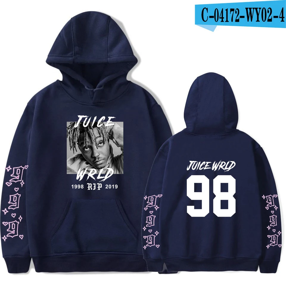 navy blue Новые толстовки с принтом Juice WRLD для мужчин и женщин, толстовки с капюшоном в стиле хип-хоп, модные повседневные худи Juice WRLD для мальчиков и девочек, белые пуловеры - Цвет: navy blue