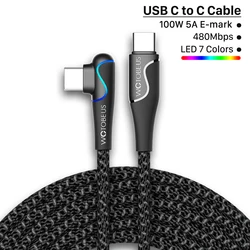Enhanced Title: Premium 10ft USB C to USB C Cable with LED 7 - Color Display and 90° Elbow Design, 100W Power Delivery, Nylon Braided Cord - 3m (5A 100W Cable)