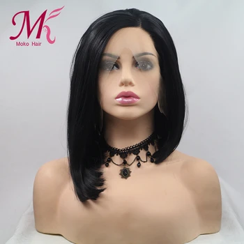 

Moko Cosplay Synthetic Lace Front Wig Short Bob Straight Wig " Natural Color Black Wig Synthetic Wig For Black Women Cosplay Wig