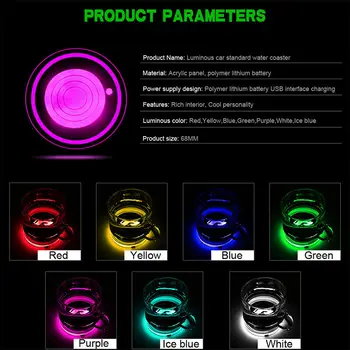 

1 Pair Atmosphere Light LED Lamp Car Pad Colorful For Honda Dodge 68MM