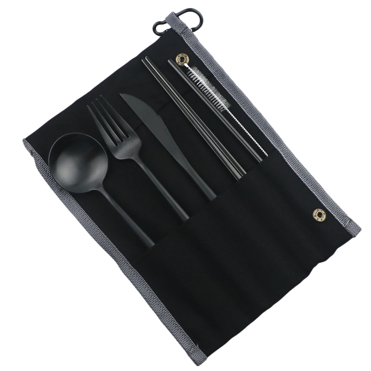 Black A Bag Black Красочный портативный набор столовых приборов для хранения путешествий Набор ножей вилка ложка палочки для еды набор соломинок пикники офисы посуда для барбекю - Цвет: Black A Bag Black