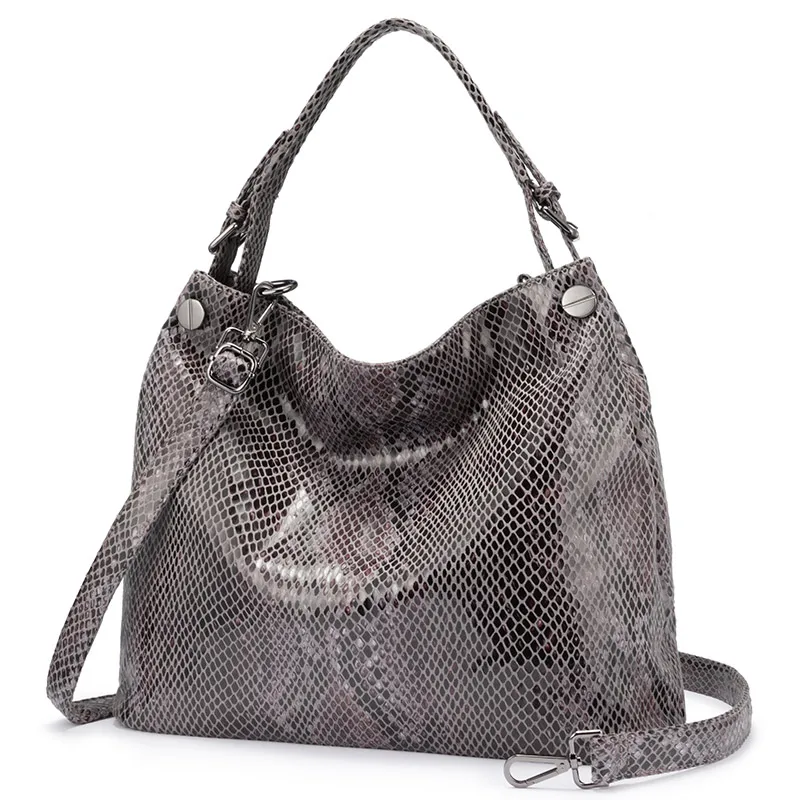 REALER, женская сумка, роскошные сумки, женские сумки, дизайнерские сумки на плечо для дам,, Змеиный узор, искусственная кожа, большой Хобо - Цвет: Серый