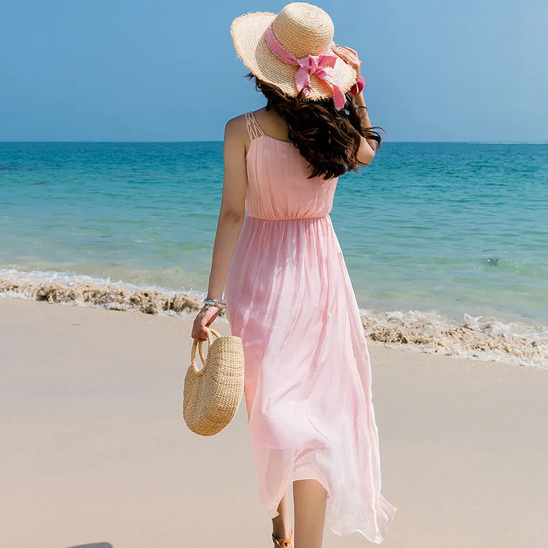 Розовое платье женское пляжное длинное летнее Boho Вечерние платья из
