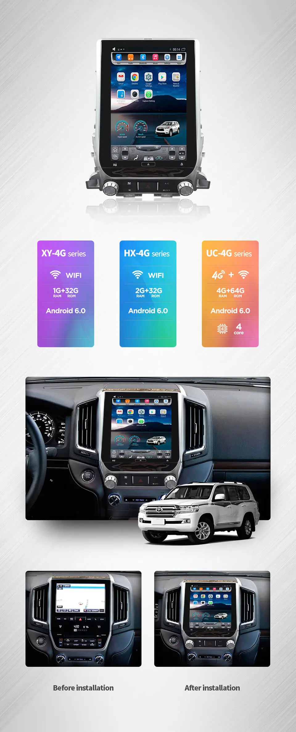 4G LTE 64G rom вертикальный экран android автомобильный gps мультимедийный Видео Радио плеер для новых Toyota Land cruiser 17 car navigaton