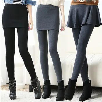 

Women Autumn Winter Warm Thickening Velvet Pants Ladies Buttocks Fake Two Pieces Leggings Pleated Warm Slim Skirt Skinny Pants