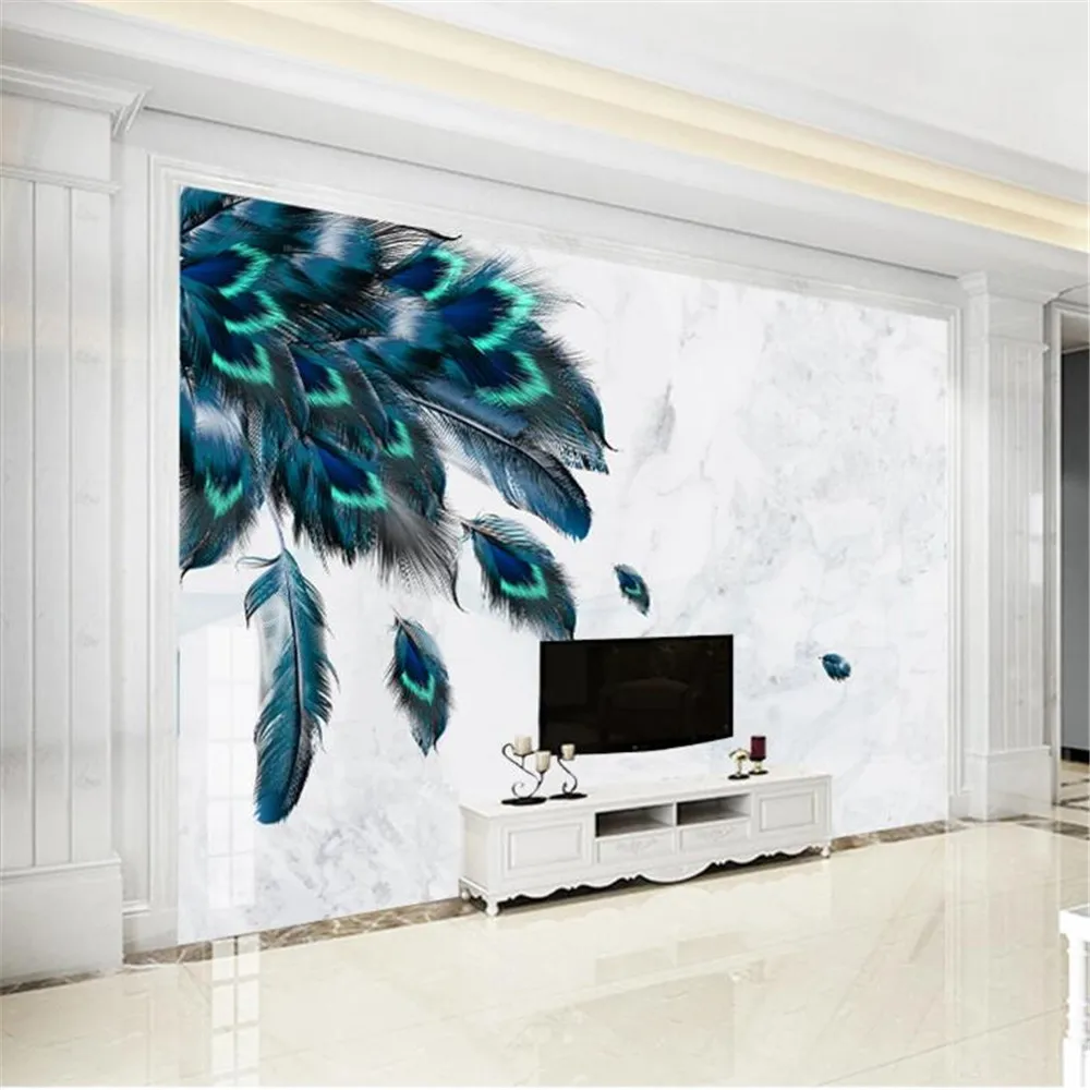 

Milofi modern minimalist beautiful blue feather marble TV background wall