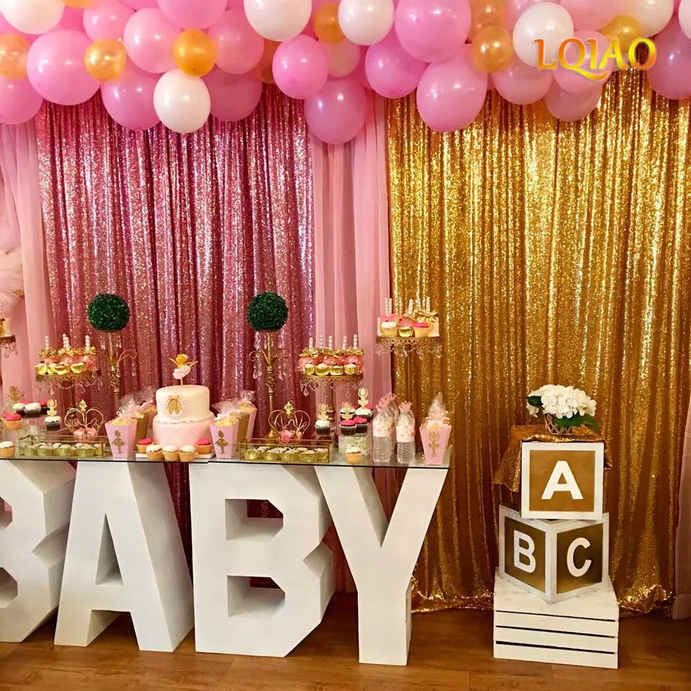 Rose Gold Fuchsia Pink Gold sequin Backdrop 003
