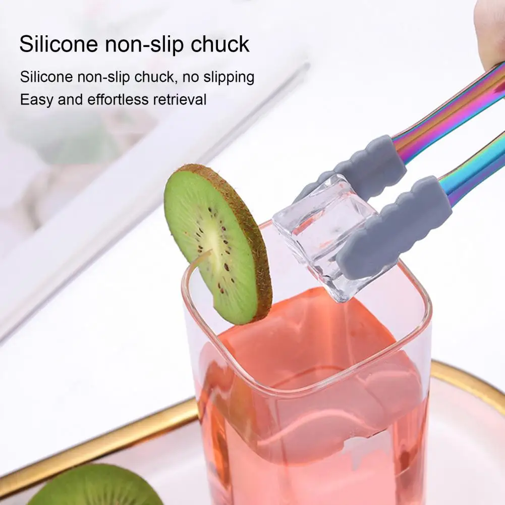 Stainless Steel Ice Cube Sugar Tongs Silicone Anti-slip Food Serving Clip Clamp