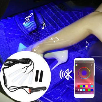 

LEEPEE Bluetooth APP Sound Music Control 4pcs Car LED Dash Floor Foot Strip Light USB Cigarette Lighter Adapter Atmosphere Lamps