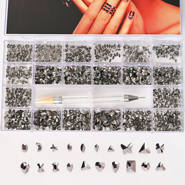 Multi Nail Rhinestones Kit Flatback 240pcs Alloy Charms (Neon,Pink,AB,Blue) Glass Jewelry Nail Art Crystal Box 2022