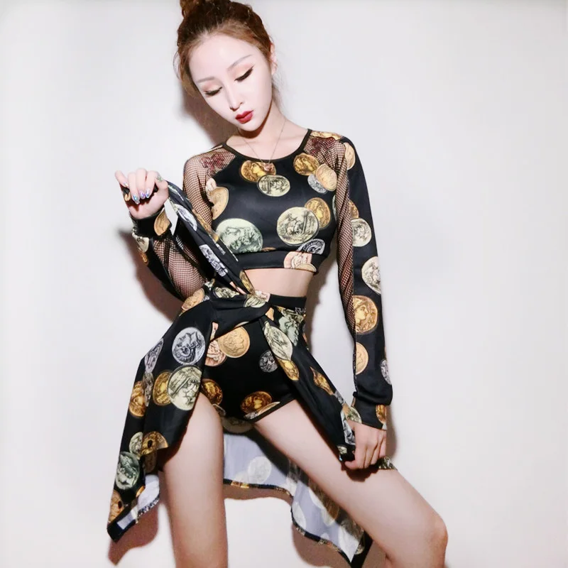3 Pcs Женский костюм для ночного клуба, бара, DJ для певицы для сцены топ продаж рубашка с короткими рукавами топы танцевальные штаны костюм хип-хоп DS танцевальный костюм - Цвет: 3 Pcs