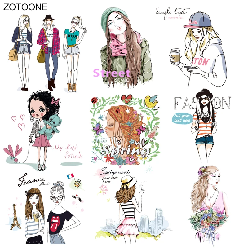 

ZOTOONE Iron on Fashion Girls Patch Flower Girl Stickers Patches for Clothing T-shirt Heat Transfer Diy Accessory Appliques G