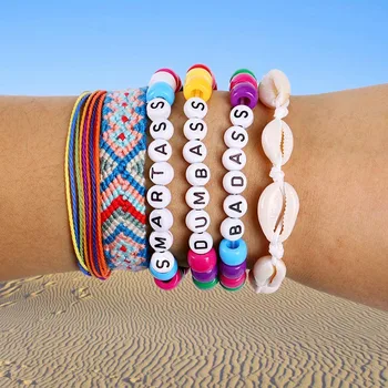 

Meetvii 6Pcs/Set Boho Trendy Personality Bracelet Letter Geomertric Shell Tassel Weave Beads Bracelets Women Jewelry Gift