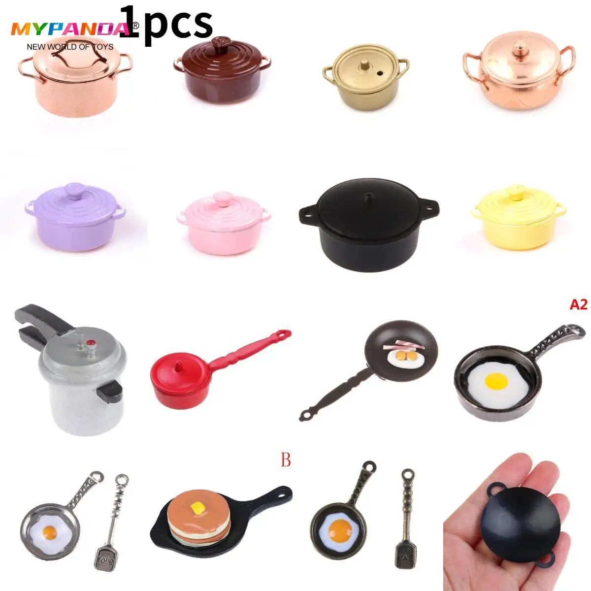 1 Pcs/1 Set Dollhouse Kitchen Utensil Cooking Ware Play Kitchen Toy Pot Boiler Frying Pan Copper