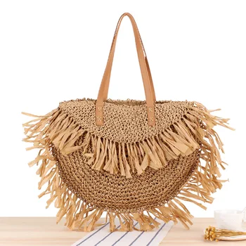 

fashion tassel straw bags rattan weave women handbags designer luxury handmade paper shoulder crossbody bags summer beach purses