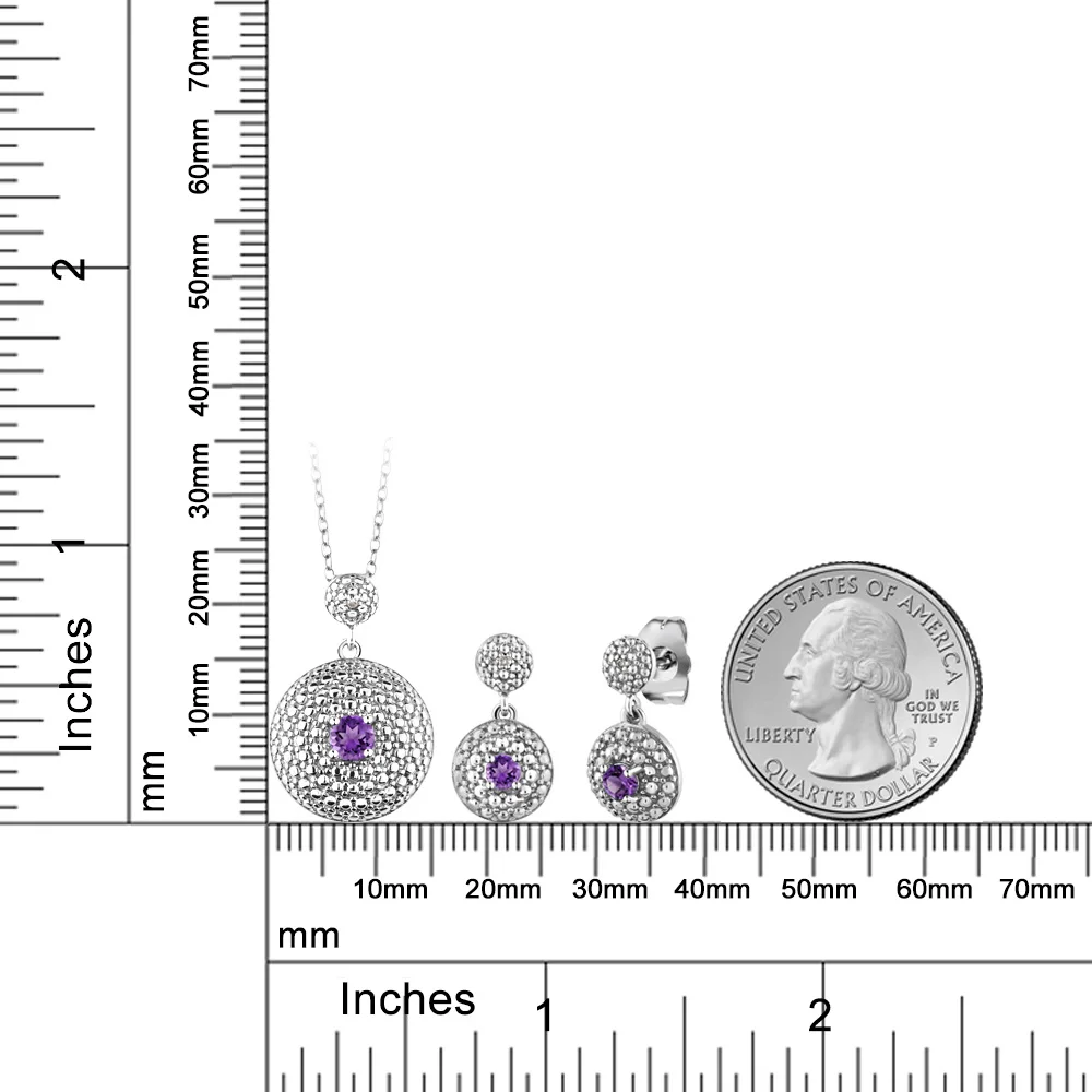 GemStoneKing 0,46 Ct натуральный Фиолетовый аметист алмазные Ювелирные наборы для женщин с родиевым покрытием кулон серьги набор
