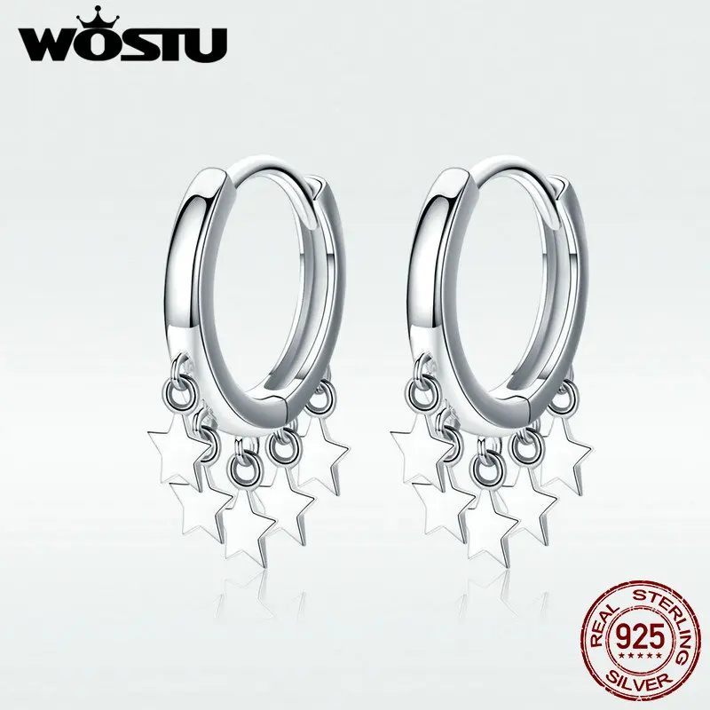 

WOSTU Genuine 100% 925 Sterling Silver Hoop Earrings Tassel Stars Earrings For Women Wedding Fashion Siver 925 Jewelry BKE684