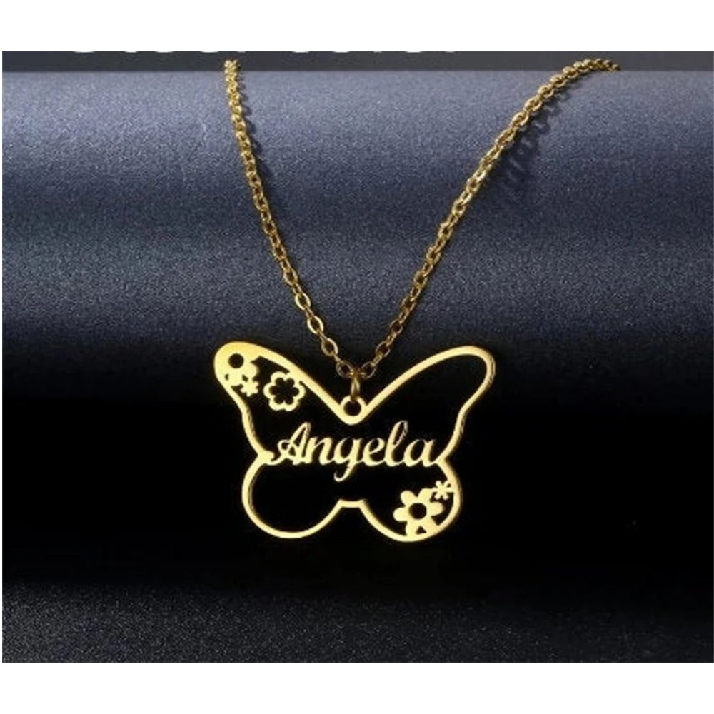 Name Pendant Necklace Women Butterfly pendant Jewelry Stainless steel Personalized Custom Choker Necklaces Unique birthday gift | Украшения