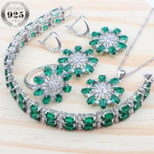 Циркониевое серебро 925 ювелирные наборы для женщин цветок украшения для свадебного наряда камень браслет кольцо Свадебные серьги ювелирные изделия из ожерелья