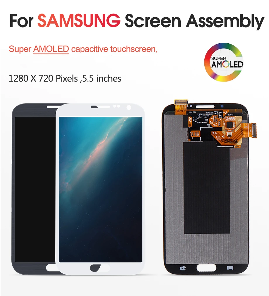 

SUPER AMOLED 5.5'' LCD for Samsung Galaxy Note 2 LCD N7100 Note2 N7105 Display Touch Screen with Frame Digitizer Assembly