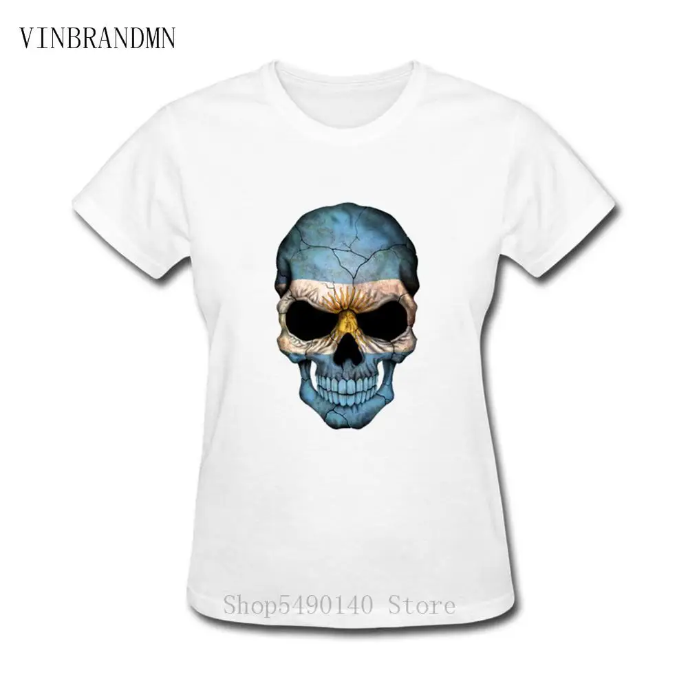 Sugar Skull Argentina Flag дизайнерская женская футболка из 100% хлопка в стиле хип-хоп уличная