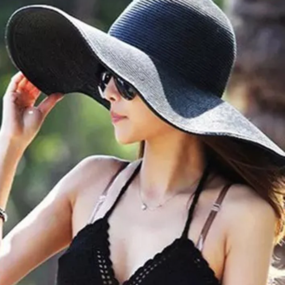 

Summer Large Brim Floppy Sun Hat Foldable Solid Color Beach Straw Hat