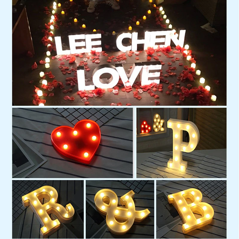 Valentine's Day Diy Letter Symbol Sign Heart Lighting Led Vintage Plastic Led Lights Wedding Party Holiday DIY Decorations