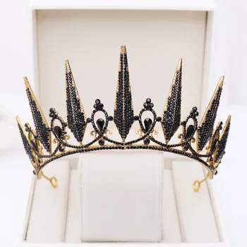 

Baroque Sharp Angled Black Crystal Tiara Gold Color Crown Headband Women Wedding Tiara Hair Jewelry Accessories LB