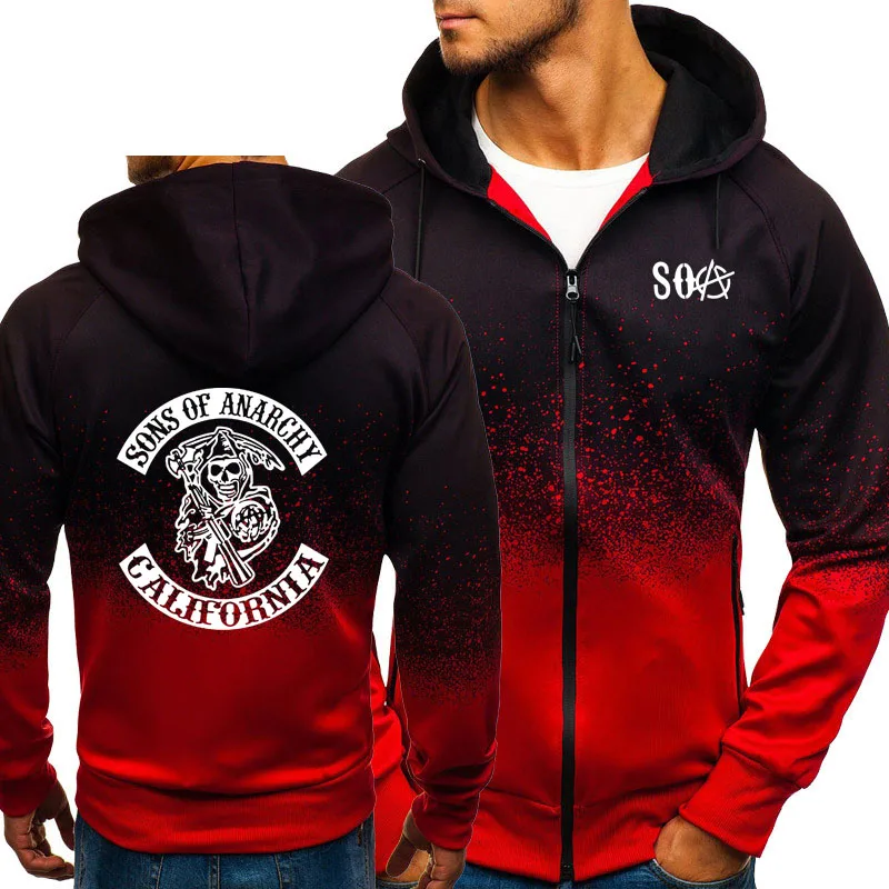Мужская Флисовая Толстовка SOA Sons of анархия куртка с градиентом Уличная одежда