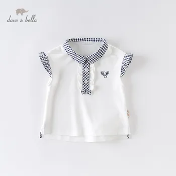 

DBJ14044 dave bella summer baby girls plaid ruched T-shirt children sleeveless tops girls cute pullover kids fashion tees