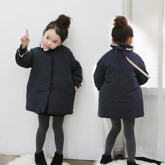 

New Korean Girls' Cotton-coat Winter New Style Middle And Large Children Thick Warm Cotton Coat Mid-length Baby Cotton-padded Ja
