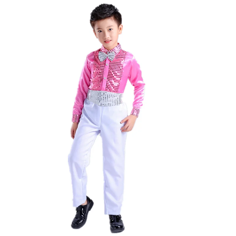 

Children's Jazz Dance Latin Dance Chorus Recitation Ceremony Sequins Costumes Uniforms Boys Long Sleeve Dress Show