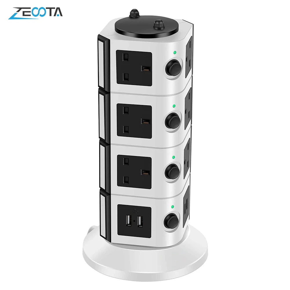 Vertical Power Strip Multiple Surge Protector Extension Socket Individually Switched Plug Outlet USB Charging Station 2m Cable|Plug With Socket|   - AliExpress