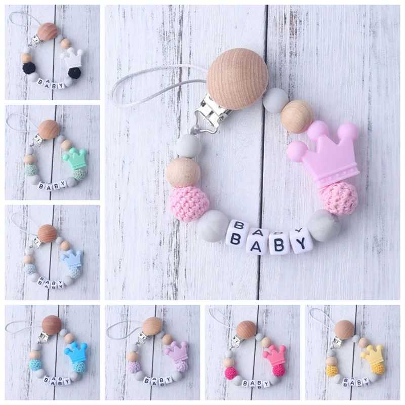 

1Pc Silicone Baby Pacifier Clips Crochet Beads Silicone Crown Pacifier Chain Holder Baby Shower Gift