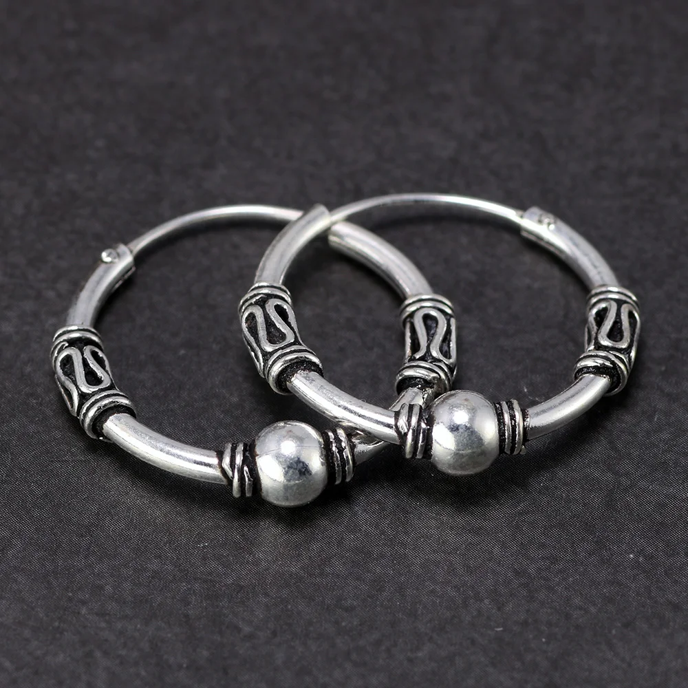 

22mm 925 Sterling Silver Circle Hoop Earrings for Women Steampunk Round Earring With Peace Lines Fine Jewelry