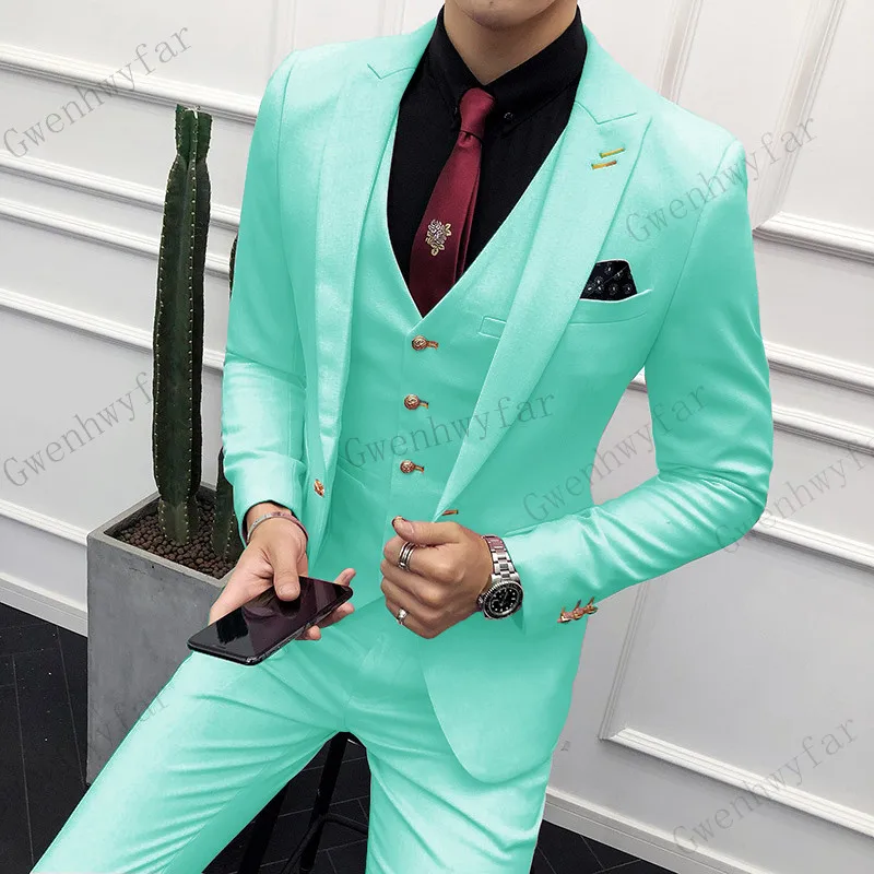 GwenhwyfarMintGreenSingleBreastedSuitGroomWeddingSuitsMen