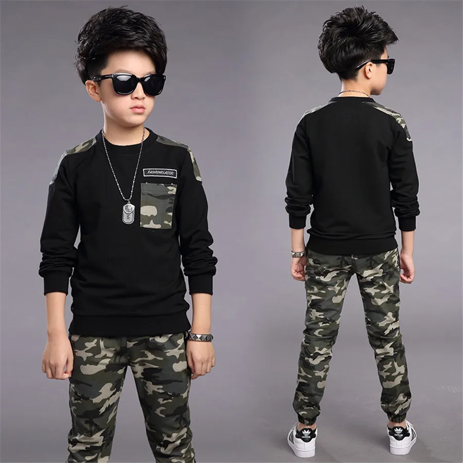 Teen Kids Baby Boys Letter Tracksuit Camouflage Tops Pants 2PCS Outfits Set 