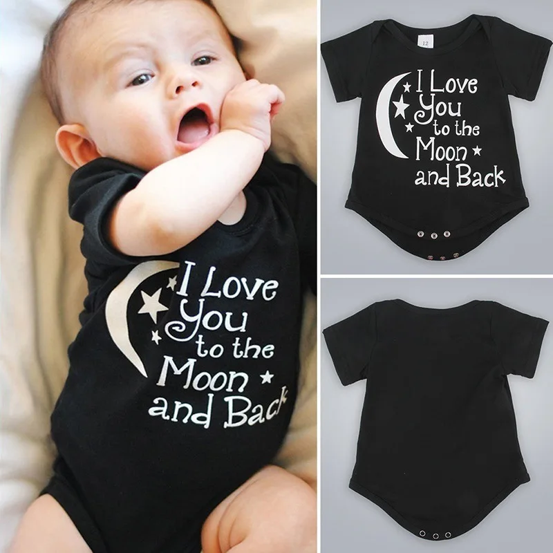 

Summer Baby Boys Girls Clothes I Love You To The Moon Black Newborn Playsuits Cute Outfits 0-24M Baby Rompers