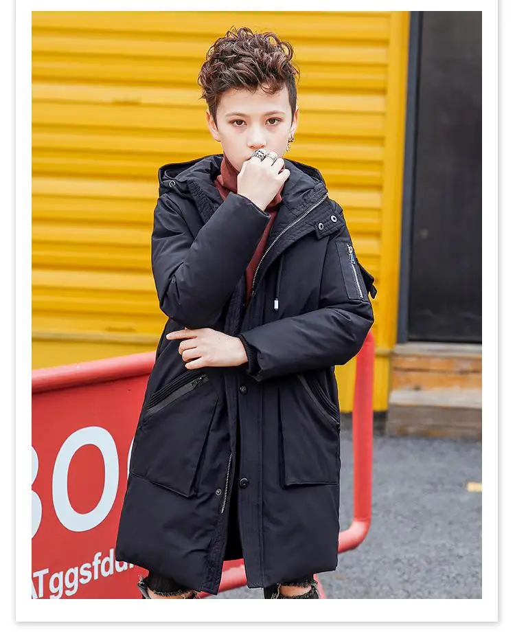 Зимняя куртка для мальчиков до-30 градусов; детская длинная теплая хлопковая куртка для малышей; пальто с капюшоном; Водонепроницаемая утепленная верхняя одежда; детская парка - Цвет: black