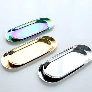 

Oval Plates Colorful Jewelry Serving Tray Platter Stainless Steel Durable Snack Tray Home Organizer Metal Storage Plate