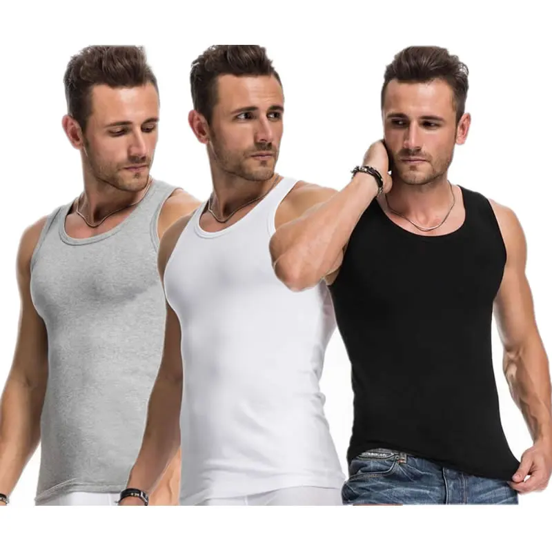 

COGOXO 3Pcs/Lot Men Close-fitting Vest Fitness Elastic Casual O-neck Breathable H Type All Cotton Solid Undershirts Tanks vests