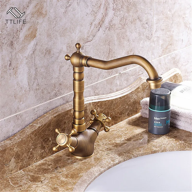 

TTLIFE 180 Degree Rotating Vintage Inspired Brass Faucet Bathroom Sink Mixer Conversion Plug with Double Handle Bronze Finish