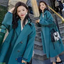 Осень, женское повседневное пальто, с отворотом, толстое, теплое, шерстяное, длинный рукав, тонкая верхняя одежда, кардиган, куртка, двубортная, плюс размер 4xl